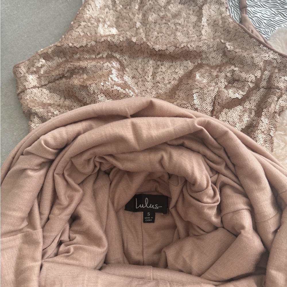Lulus Slink and Wink Matte Rose Gold Sequin Maxi Dress- small - Picture 15 of 16